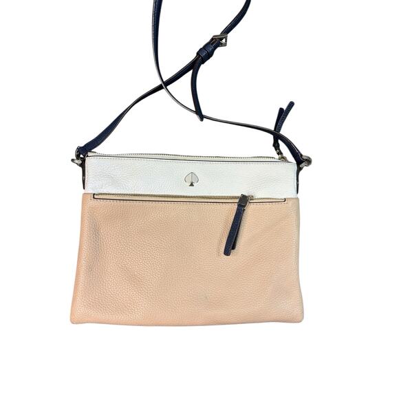 Kate Spade Polly Medium Crossbody Bag Pebbled Leather Blush White Navy Strap - Picture 11 of 11